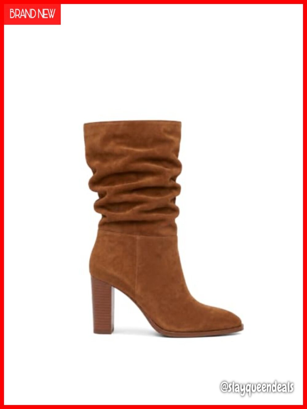 Suede Mid Calf Slouch Boots Chunky Block Heel Zip Up Pointed Toe